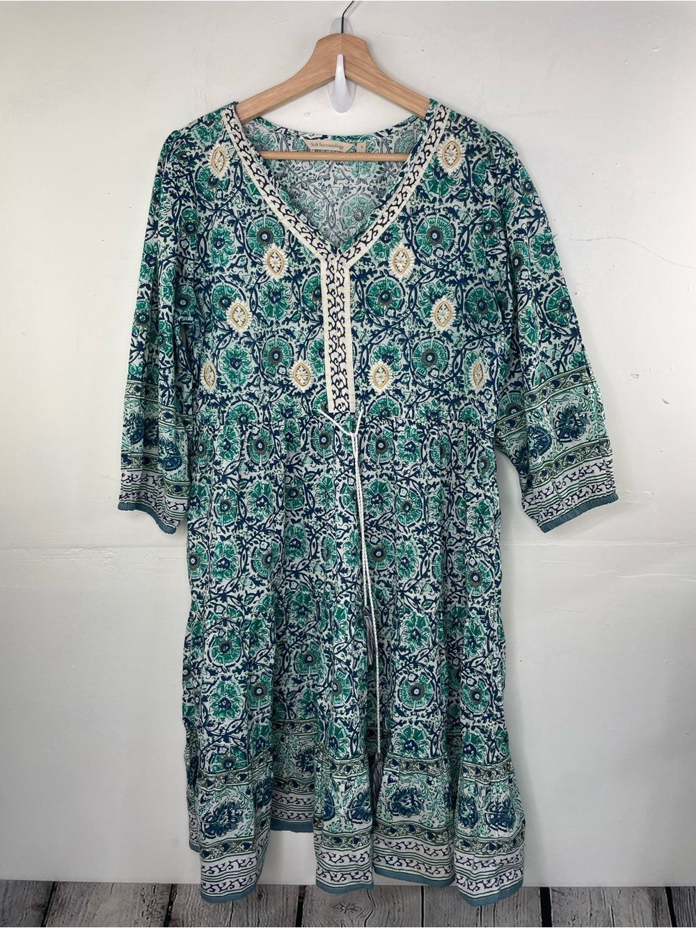 Soft Surroundings Women’s Boho Paisley Print Tunic Dress Green Blue White Small
